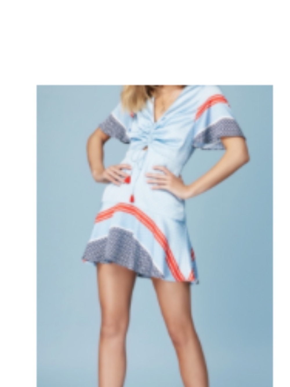 Finders Keepers Light Blue Mini Dress with Red and Navy Accents